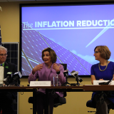 Congresswoman Bonamici, Speaker Emerita Pelosi, and Congressman Blumenauer at an Inflation Reduction Act event
